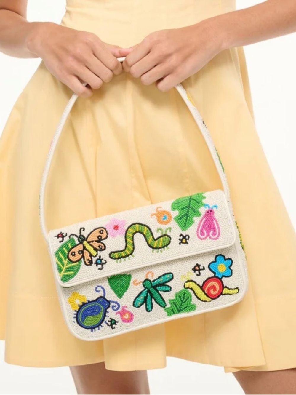 Staud Tommy Beaded Shoulder Bag Garden Motif Ivory Glass Bead Designer Purse NWT - Picture 8 of 16